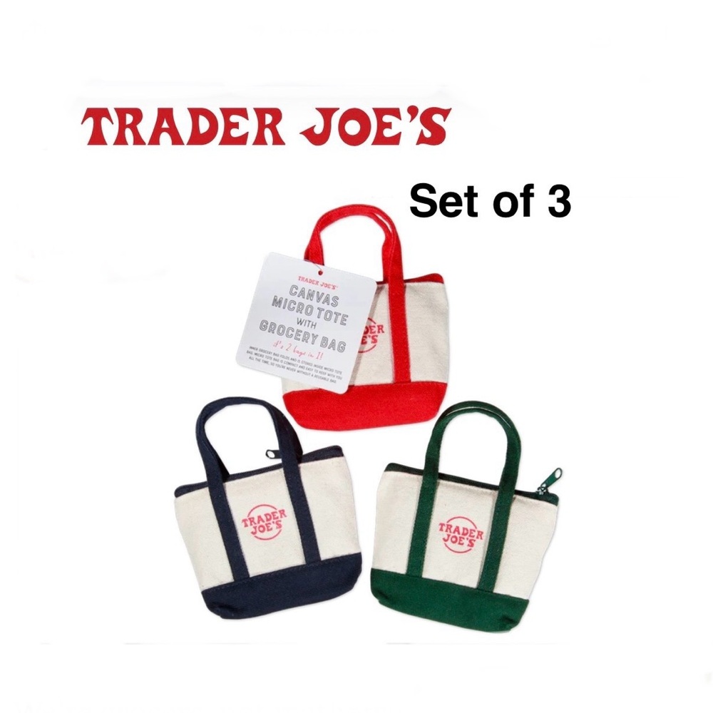 (Set of 3) Trader Joe’s Canvas Micro Tote with Grocery Bag 🟢🔴🔵 2025 SHIPS FAST!